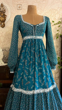 Load image into Gallery viewer, Rare and spectacular Teal Calico 1970’s Vintage Gunne Sax Dress