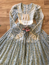 Load image into Gallery viewer, 1970’s Vintage Blue Rose Print Gunne Sax Dress
