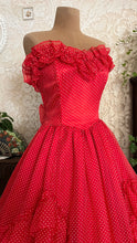 Load image into Gallery viewer, Heart Stopping 1980's vintage Red Swiss Dot Chiffon Gunne Sax gown
