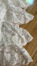 Load image into Gallery viewer, Incredible 1980’s Vintage White Satin and Tiered Lace Strapless Dream Dress