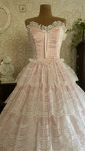 Load image into Gallery viewer, Beautiful 1980’s Vintage Pink Satin and Tiered White Lace Dream Dress