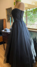 Load image into Gallery viewer, Perfect 1950’s Vintage Black Tulle Gown with Tiered Pockets