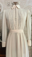 Load image into Gallery viewer, 1970's Vintage Ivory Chiffon and Lace Secretary Dress by R.E.O. Originals