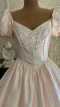 Load image into Gallery viewer, Absolute Fairytale 1980’s Vintage Pink Satin and Pearl Puff Shoulder Gown