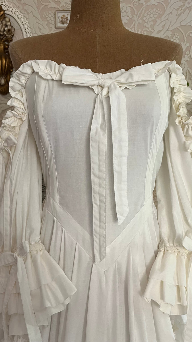 Fairytale 1984 Vintage Off the Shoulder White Cotton Bridal Gown by La – Strange Vintage