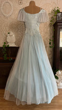 Load image into Gallery viewer, Stunning 1930’s Vintage Eggshell Blue Jacquard and Tulle Dress