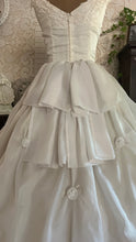 Load image into Gallery viewer, Breathtaking 1950’s Vintage Dove White Chiffon and Antique Rose Lace Bridal Gown Wedding Dress