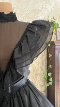 Load image into Gallery viewer, Showpiece Gothic 1980’s vintage Black Swiss Dot Chiffon Gunne Sax gown