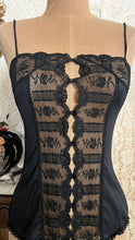Load image into Gallery viewer, 1970’s Vintage Black Nylon and Lace Camisole by Formfit Rogers