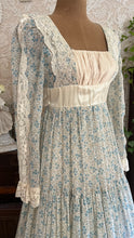 Load image into Gallery viewer, 1970’s Vintage Blue Rose Print Gunne Sax Dress