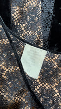 Load image into Gallery viewer, Fantastic 1970’s Vintage Black Velvet and Illusion Lace Maxi Dress
