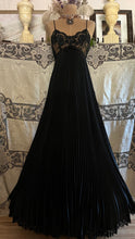 Load image into Gallery viewer, Exquisite 1970’s Vintage Designer Black Pleated Nightgown and Robe Peignoir Set by Lucie Ann
