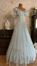 Load image into Gallery viewer, Stunning 1930’s Vintage Eggshell Blue Jacquard and Tulle Dress