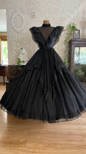 Load image into Gallery viewer, Showpiece Gothic 1980’s vintage Black Swiss Dot Chiffon Gunne Sax gown