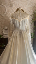 Load image into Gallery viewer, Breathtaking 1950’s Vintage White Satin and Ivory Lace Bridal Gown Wedding Dress