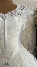 Load image into Gallery viewer, Stunning 1980’s Vintage White Satin and Tiered Lace Dream Dress