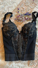 Load image into Gallery viewer, 1950’s Vintage Black Illusion Lace Longline Bra by Lilyette 36A