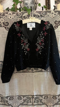 Load image into Gallery viewer, Darling Beaded Black Angora Rabbit Cardigan Sweater made in Hong Kong