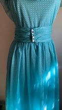 Load image into Gallery viewer, 1970’s Vintage Cold Shoulder Ice Blue Ruffle Dress and Belt