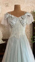 Load image into Gallery viewer, Stunning 1930’s Vintage Eggshell Blue Jacquard and Tulle Dress