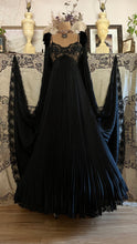 Load image into Gallery viewer, Exquisite 1970’s Vintage Designer Black Pleated Nightgown and Robe Peignoir Set by Lucie Ann