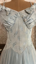 Load image into Gallery viewer, Stunning 1930’s Vintage Eggshell Blue Jacquard and Tulle Dress