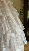 Load image into Gallery viewer, Beautiful 1980’s Vintage Pink Satin and Tiered White Lace Dream Dress