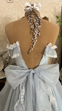 Load image into Gallery viewer, Teeny 1980's vintage Powder Blue Swiss Dot Chiffon Gunne Sax gown