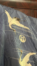 Load image into Gallery viewer, Incredible Vintage 17 Hand Painted Cranes Silk Kimono Robe