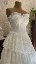 Load image into Gallery viewer, Perfect 1980’s Vintage White Satin and Tiered Lace Dream Dress