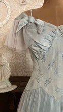 Load image into Gallery viewer, Stunning 1930’s Vintage Eggshell Blue Jacquard and Tulle Dress