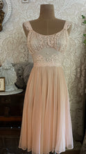 Load image into Gallery viewer, Spectacular 1950’s vintage pleated peach chiffon peignoir nightgown and robe set