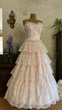 Load image into Gallery viewer, Fairytale 1980’s Vintage Pink Satin and White Lace Dream Dress with Armlets