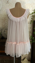 Load image into Gallery viewer, Absolutely Adorable 1970s Vintage Pink Chiffon & Lace Babydoll Chemise