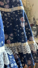 Load image into Gallery viewer, 1970’s Vintage Navy Blue Calico and Corduroy Gunne Sax Midi Dress
