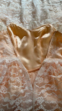 Load image into Gallery viewer, Perfect 1980’s Vintage Peachy Pink Satin and White Lace Dream Dress with Armlets