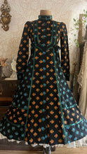 Load image into Gallery viewer, Rare Marigold Print 1970’s vintage black calico Gunne Sax midi dress