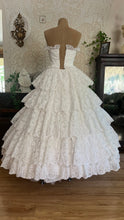 Load image into Gallery viewer, Incredible 1980’s Vintage White Satin and Tiered Lace Strapless Dream Dress