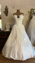 Load image into Gallery viewer, Stunning 1980’s Vintage White Satin and Tiered Lace Dream Dress