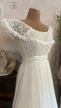 Load image into Gallery viewer, Amazing 1970’s Vintage Ivory Crepe Voile and Lace Gunne Sax Flounced Sundress