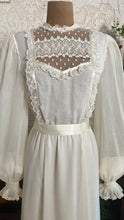 Load image into Gallery viewer, 1970’s vintage ivory voile and lace midi Gunne Sax dress