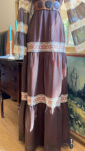 Load image into Gallery viewer, 1970’s Vintage Chocolate Brown and Cinnamon Angel Sleeve Dress by Roberta