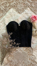Load image into Gallery viewer, Teeny 1950’s Vintage Black Illusion Lace Bustier by Jantzen 32B