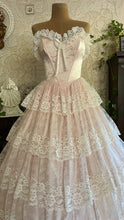 Load image into Gallery viewer, Sweetheart 1980’s Vintage Pink Satin and Ruffled White Lace Gown