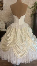 Load image into Gallery viewer, Perfect Cupcake 1970's Vintage Ivory Satin and White Lace Gown