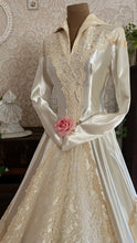 Load image into Gallery viewer, Breathtaking 1950’s Vintage White Satin and Ivory Lace Bridal Gown Wedding Dress