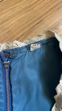 Load image into Gallery viewer, 1970’s Vintage Blue Voile and Ivory Lace Prairie dress