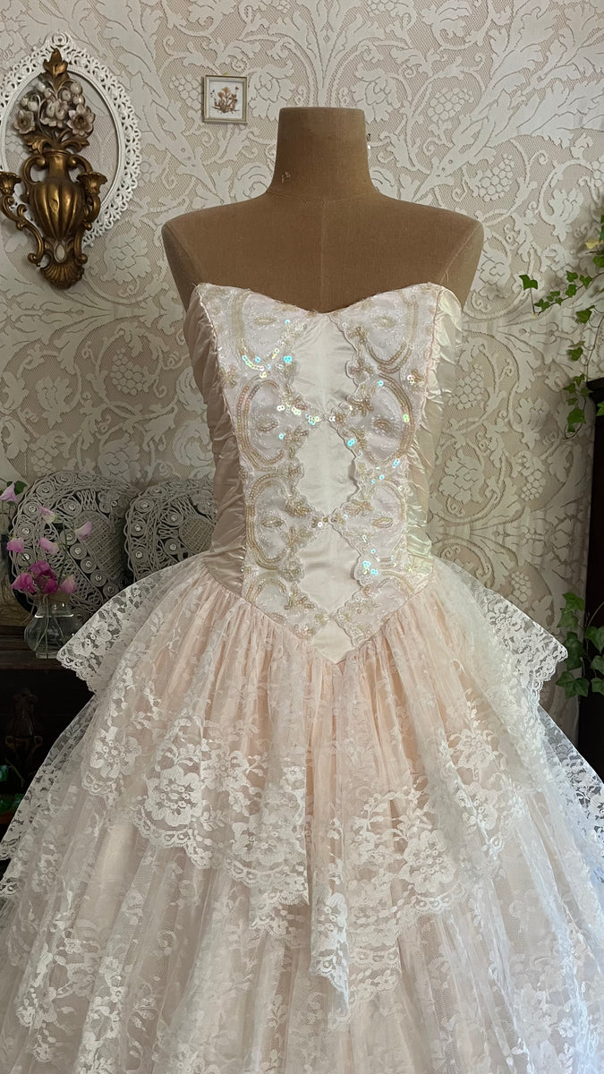 1950s Hand Sequinned Harry Algo Pink Flame Gown