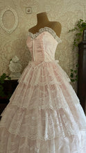 Load image into Gallery viewer, Beautiful 1980’s Vintage Pink Satin and Tiered White Lace Dream Dress