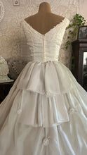 Load image into Gallery viewer, Breathtaking 1950’s Vintage Dove White Chiffon and Antique Rose Lace Bridal Gown Wedding Dress